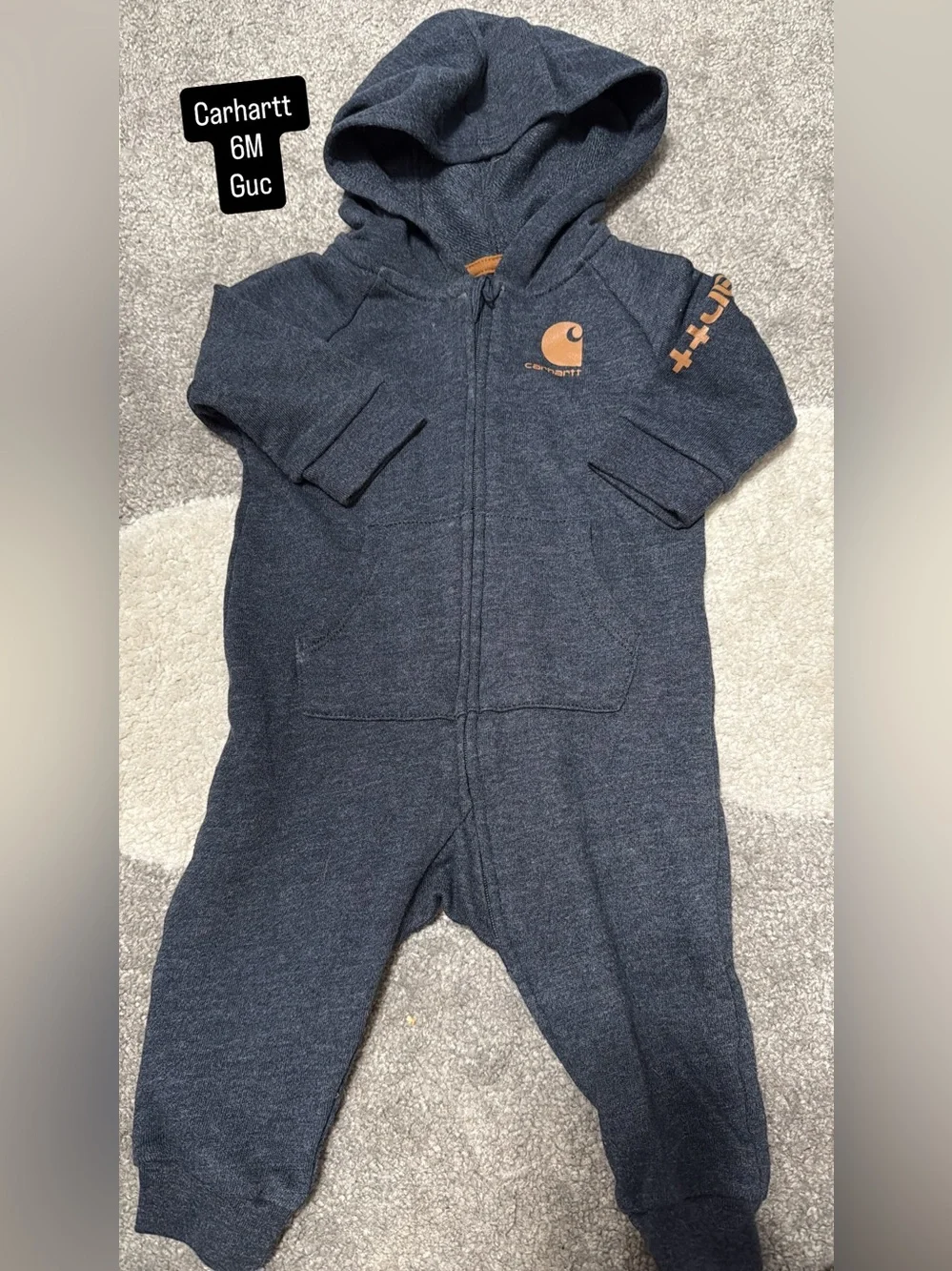 Carhartt Navy Hooded Zip-Front Baby One-Piece